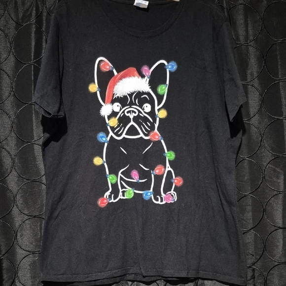 Black T-Shirt with Festive Frenchie Design - Picture 1 of 1